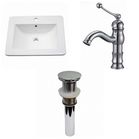 21-in. W 1 Hole Ceramic Top Set In White Color - Drain Incl.